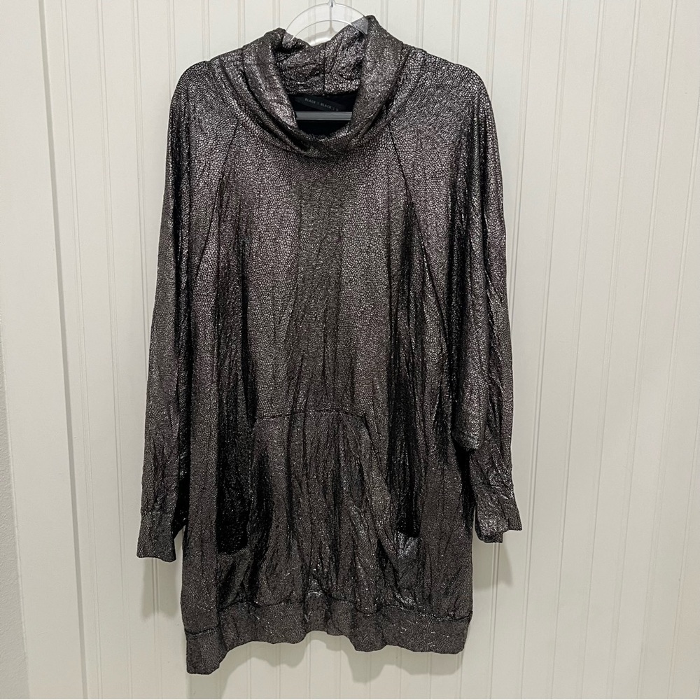 Alembika Black is Black Metallic Silver Cowl  Tunic M